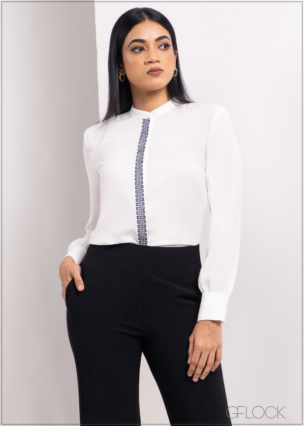 Top With Embroidered Placket - 0705