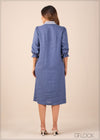 Embroidered Linen Shift Dress - 210123