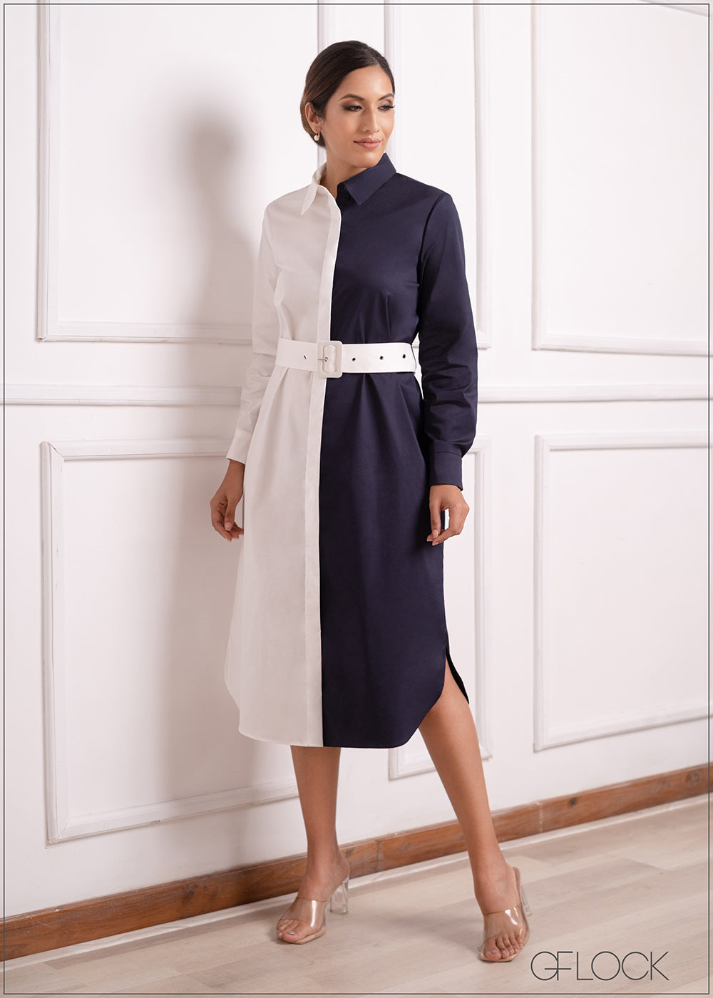 Color Block Midi Shirt Dress - 301222