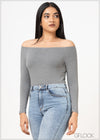 Basic Off Shoulder Long Sleeve Top - 031022