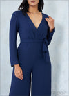 Flared Leg V-Neck Jumpsuit - 2507