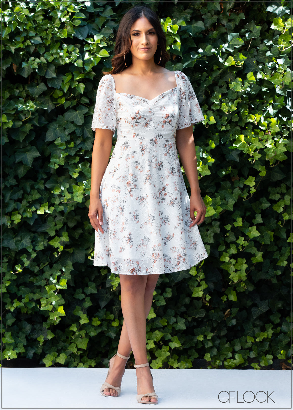 Flutter Sleeve Floral Eyelet Dress - CA1014