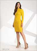 High Neck Side Slit Dress - 230323