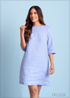 3/4 Sleeve Linen Shift Dress - 300323