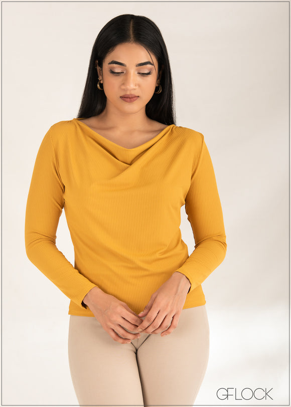 Cowl Neck Ribbed Top - 0509
