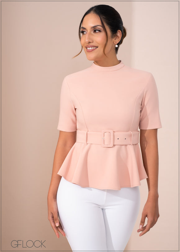 Peplum Top With Belt - 270123