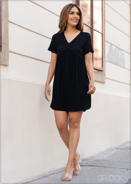 V-Neck Mini Dress - 0804