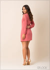 Slit Sleeved Mini Dress - 040123