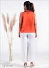 Embroidered High Neck Linen Top - Linen 1711