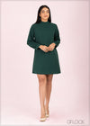 High Neck Shift Dress With Back Neck Tie - 100922