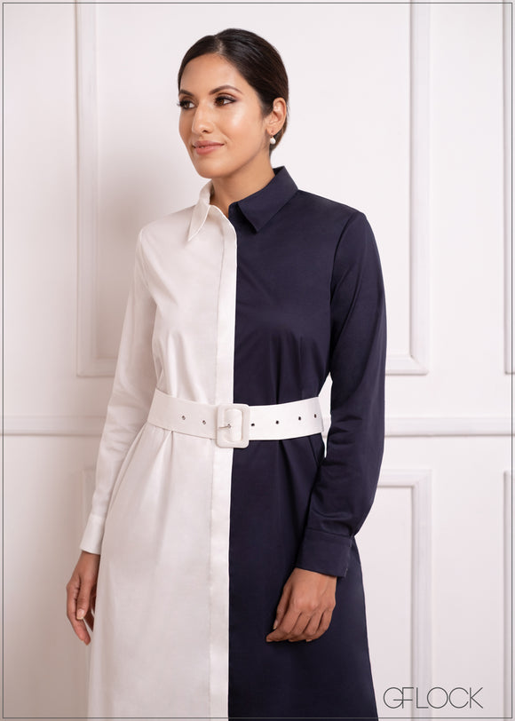 Color Block Midi Shirt Dress - 301222