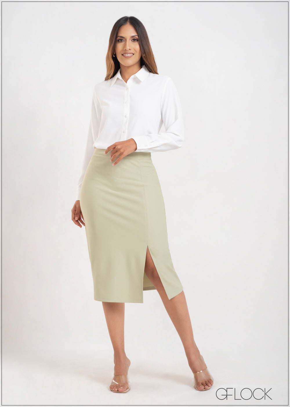 Rib Skirt with Slit - 200323