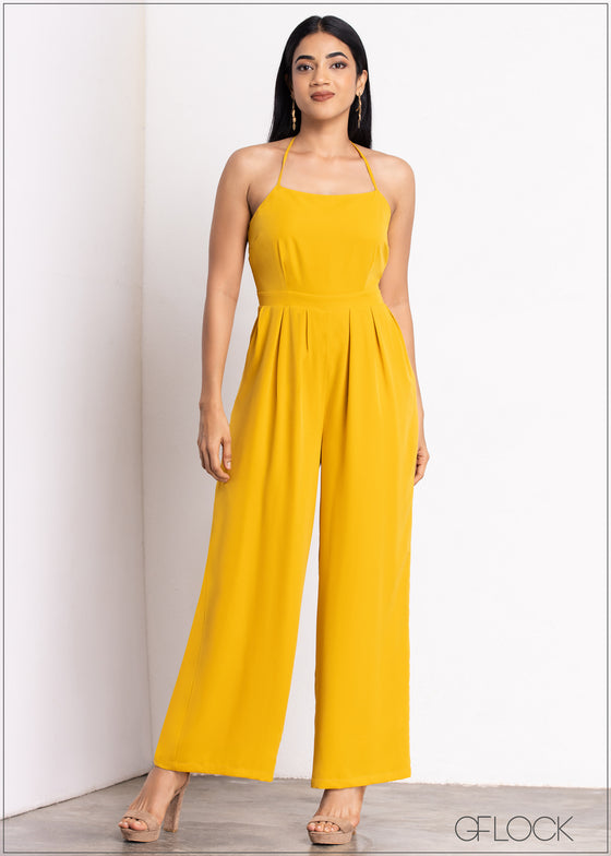 Pleated Tie Up Neck Jumpsuit - 1605