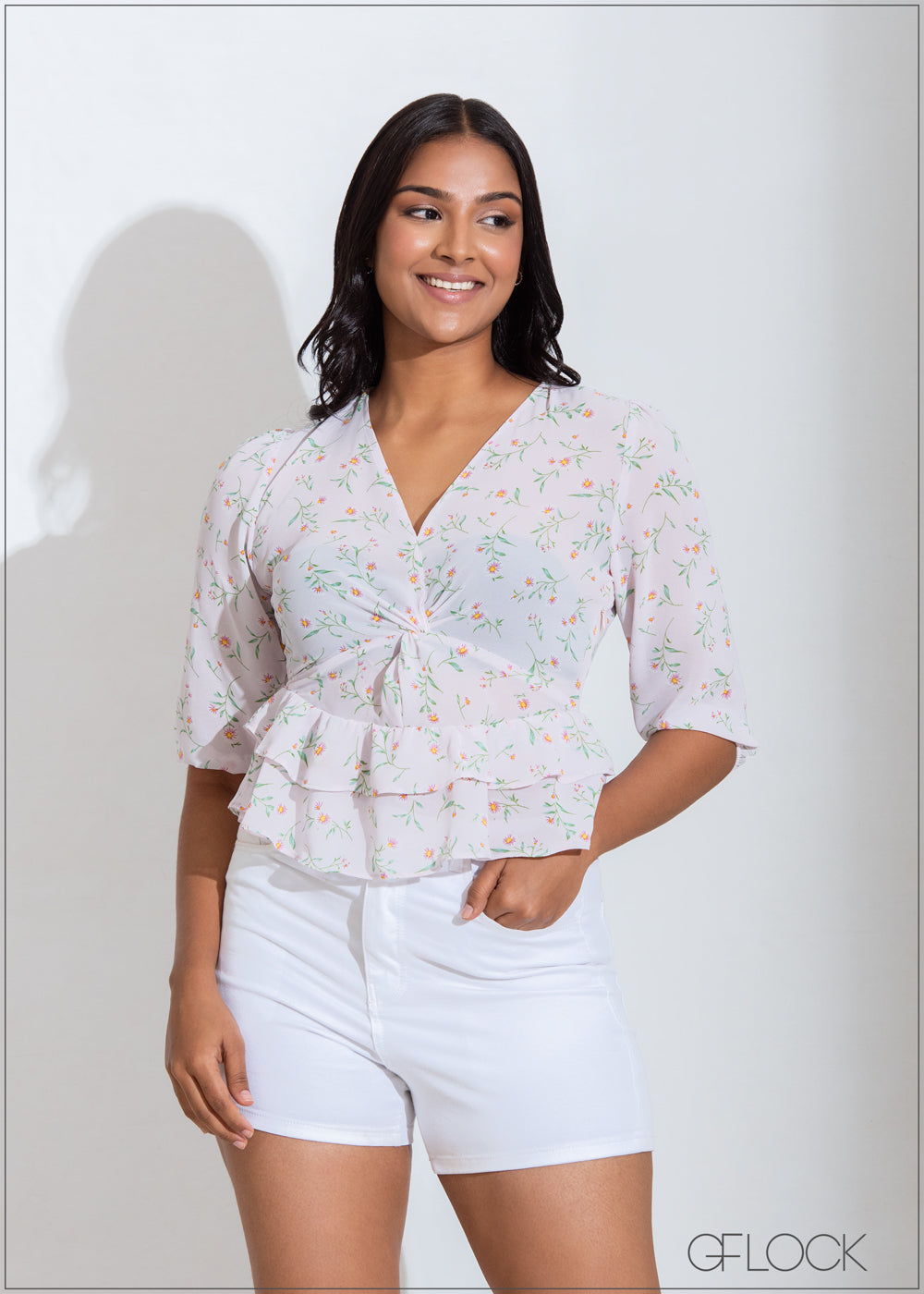 Twist Detail Floral Top - 101022