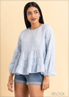 Tiered Long Sleeve Linen Top - 2105