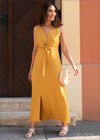 Split Hem Linen Dress With Belt - 1901