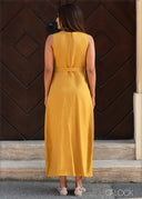 Split Hem Linen Dress With Belt - 1901