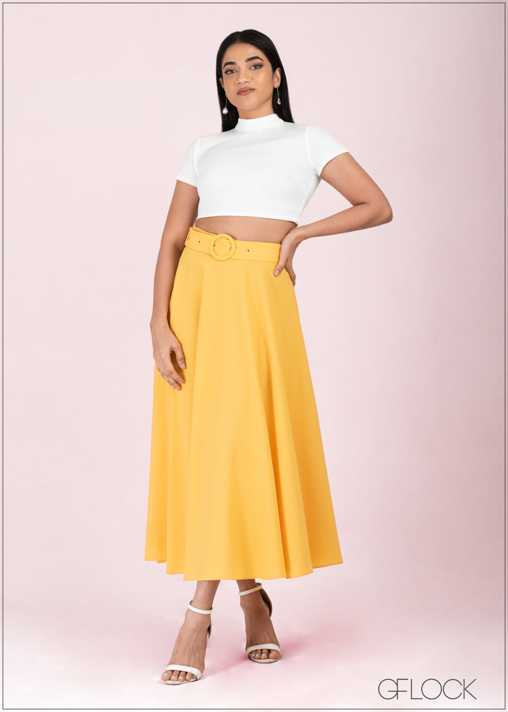 High Waisted Flared Skirt • Yellow