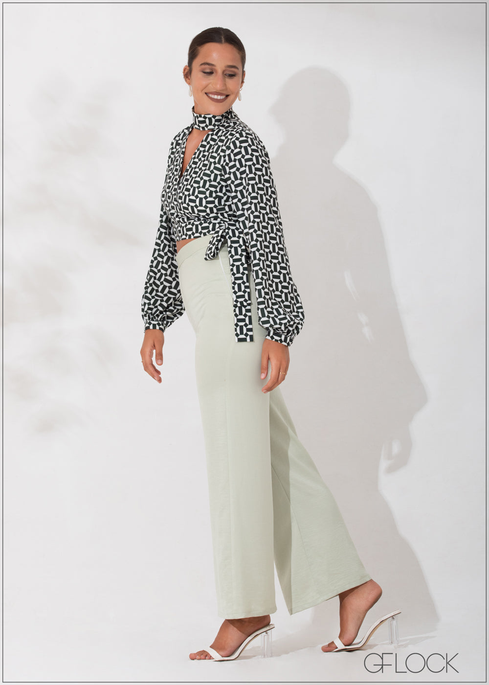 Mock-Wrap Tie Up Top - 090123