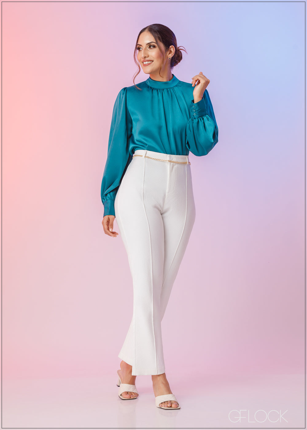 Puff Sleeve Satin Top - 211122