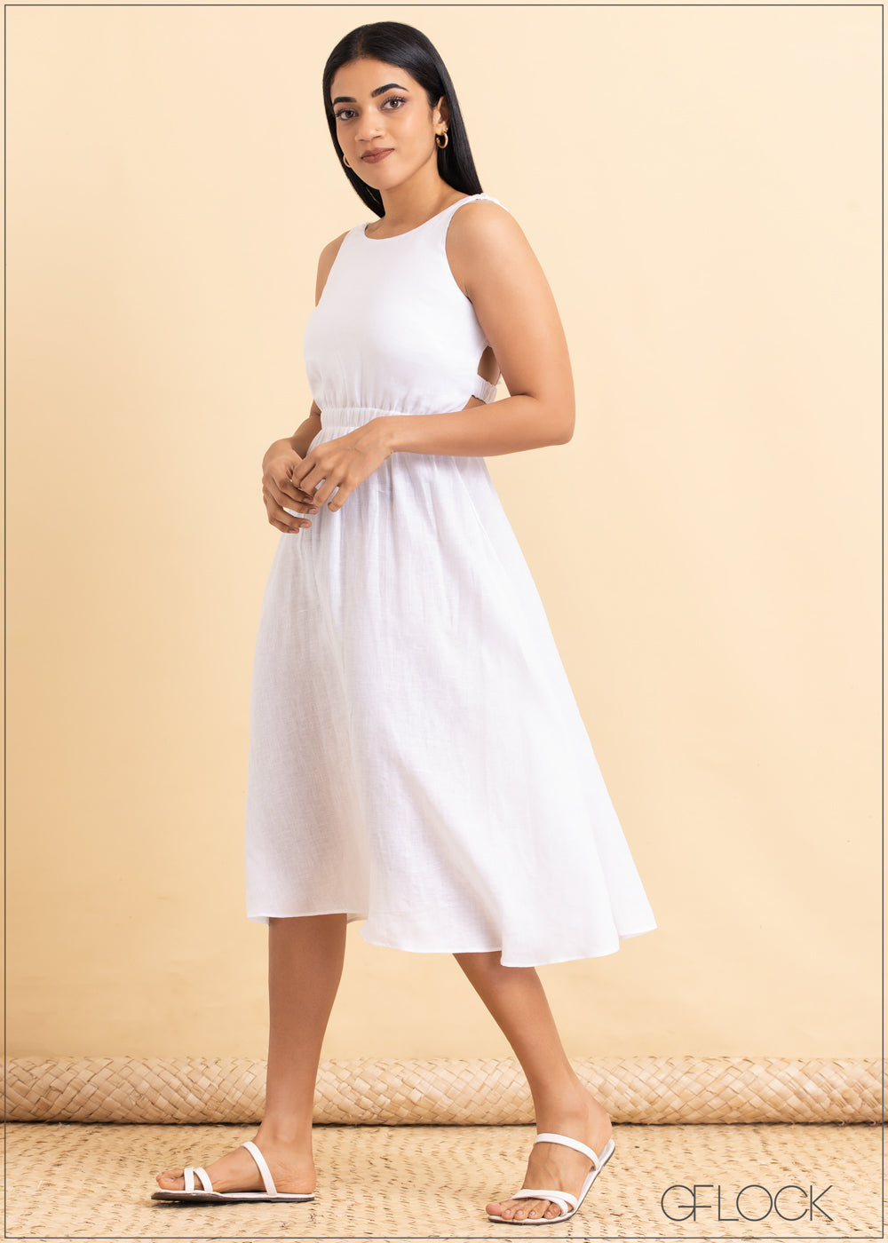 Strappy Cutout Back Linen Dress - 2105