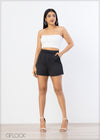 High Waist Pleated Detailed Shorts - 021222