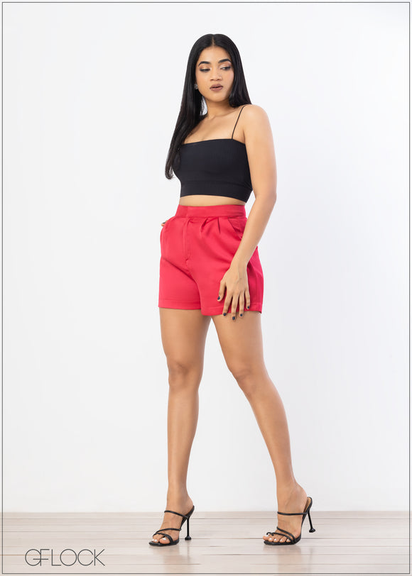 High Waist Pleated Detailed Shorts - 021222