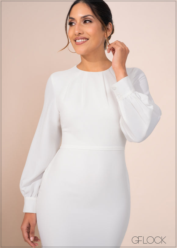 Long Sleeve Pleat Detail Midi Dress - 270123