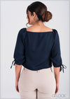 Square Neck Top With Sleeve Tie - 386