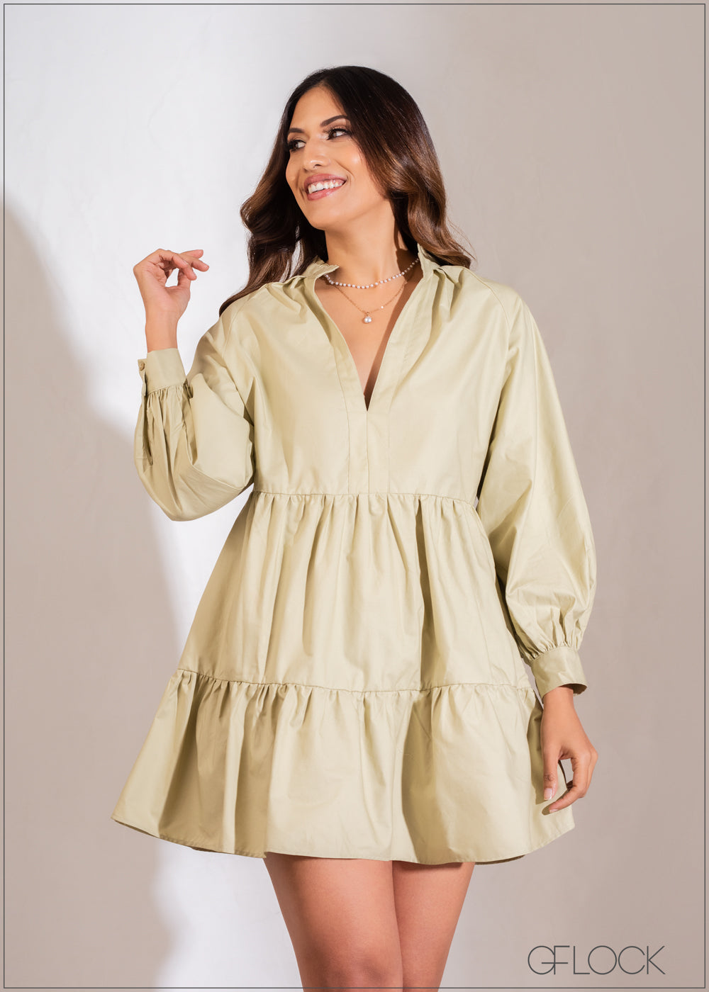 Notch Neck Smock Dress - 040123