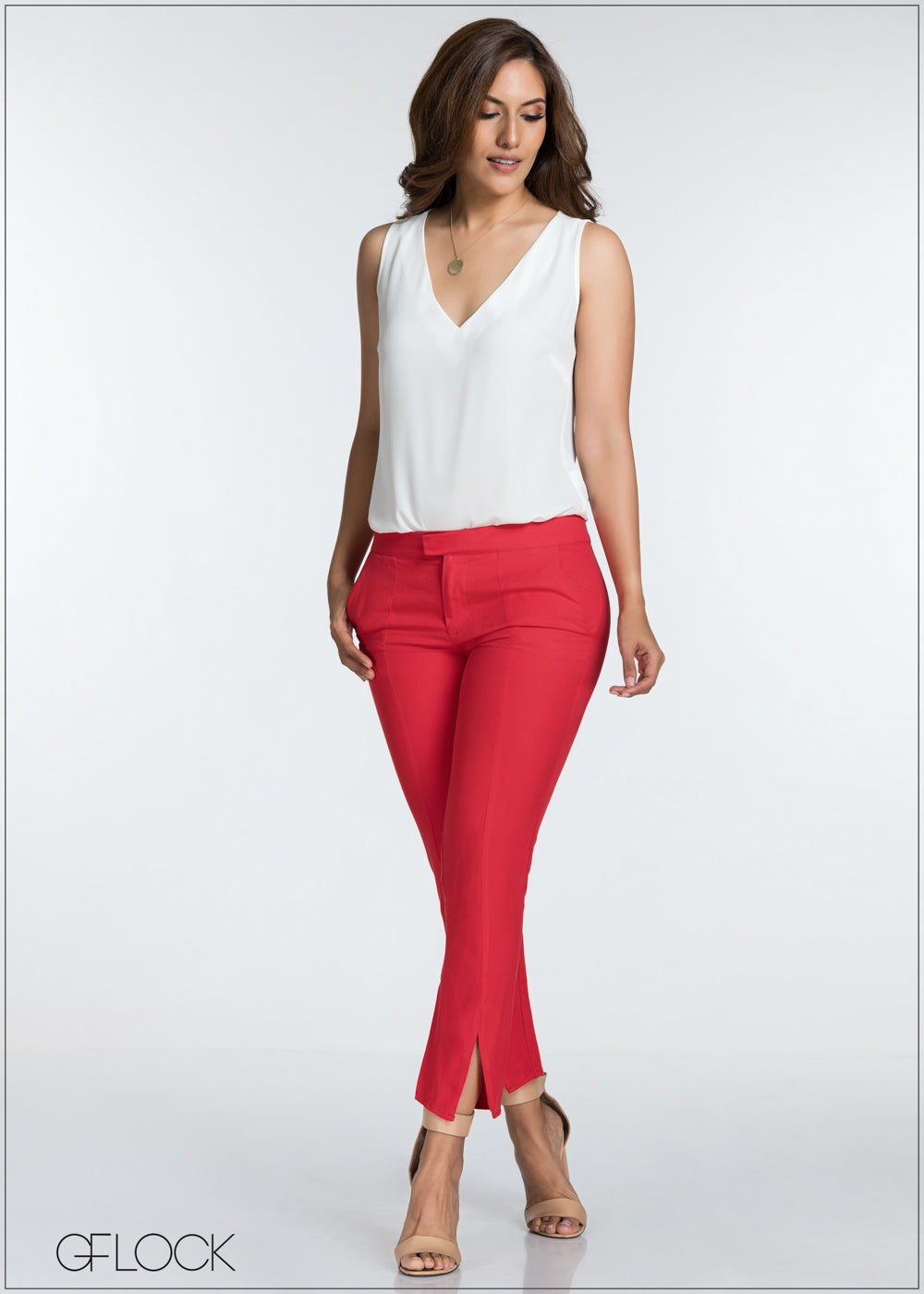 Buy online Red Cotton Cigarette Pants Trousers from bottom wear for Women  by Showoff for ₹859 at 63% off | 2023 Limeroad.com
