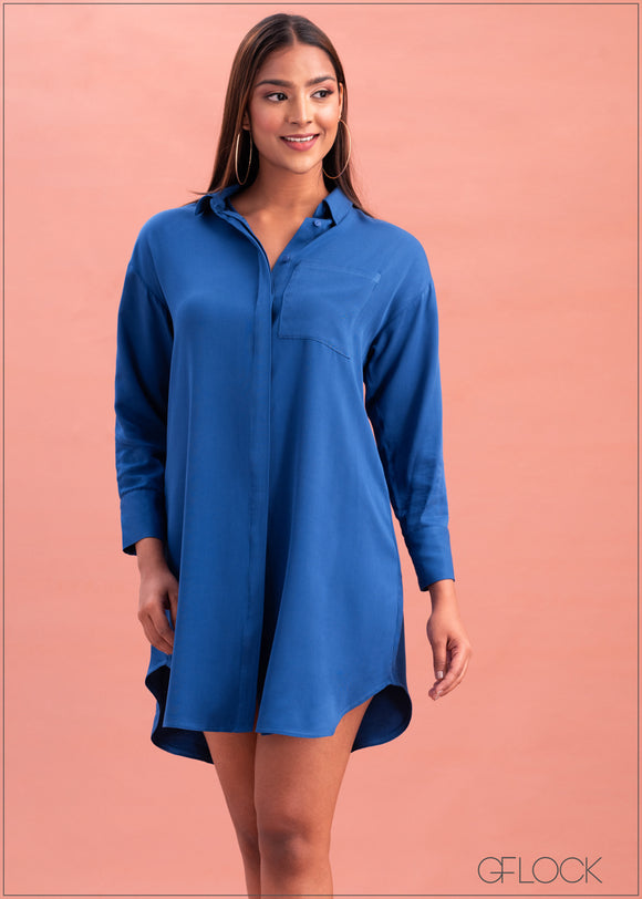 Curved Hem Shirt Dress - 0702