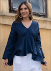 Empire Waist Flared Linen Top - 1004