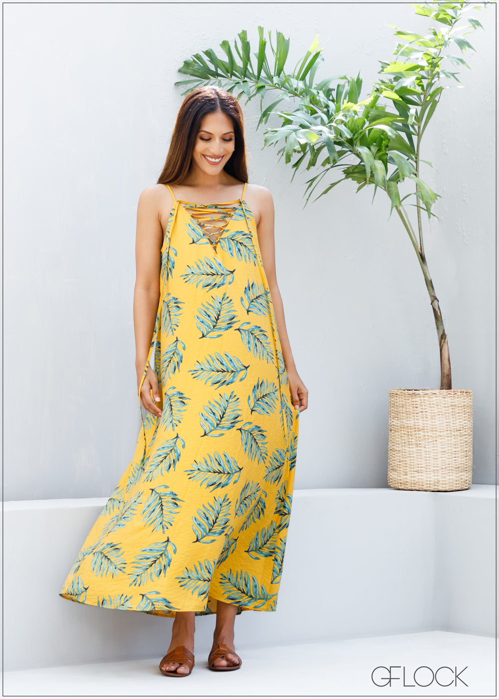 Lace Up Detail Maxi Dress - 070423