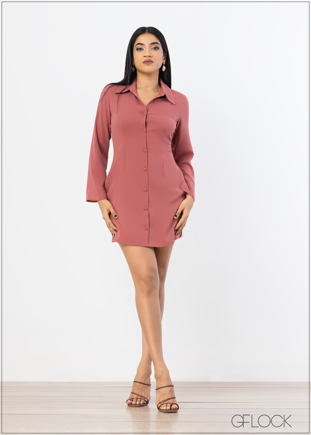 Spilt Sleeve Single Breasted Shirt Dress - 021222