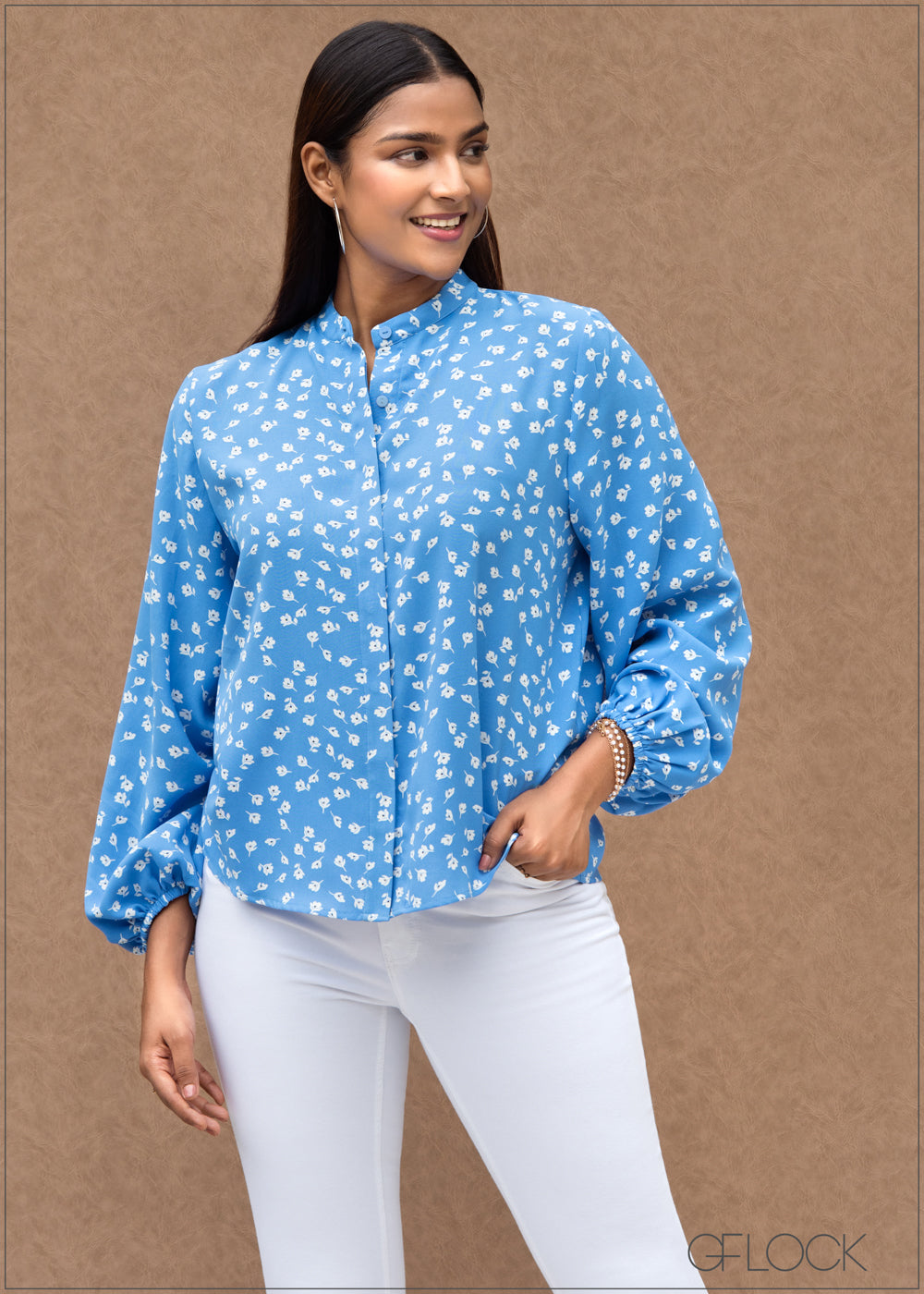 Floral Bishop Sleeve Shirt - 1406