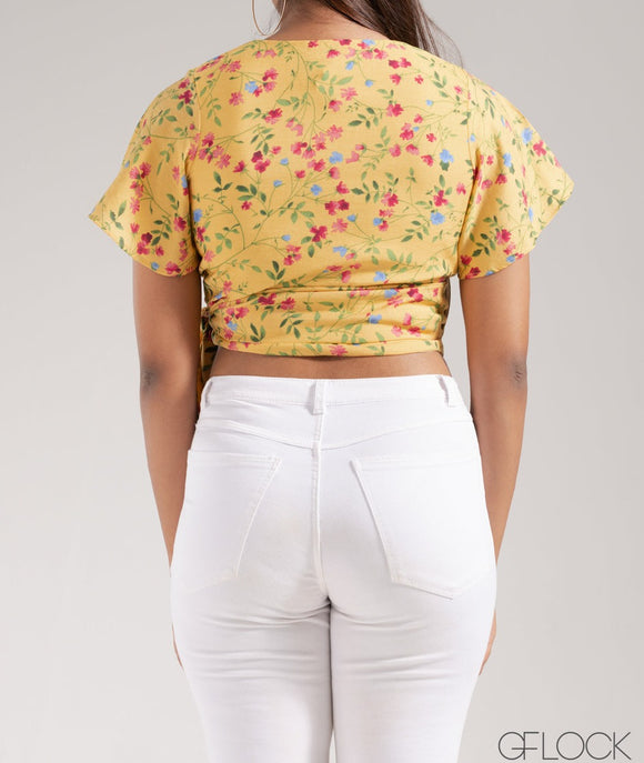 Floral Print Top With Side Tie - 3101