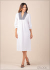 Embroidered Linen Shift Dress - 210123