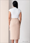 Front Split Pencil Skirt With Tie - 2506