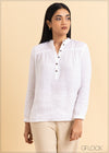 Mandarin Collar Linen Top - 2105