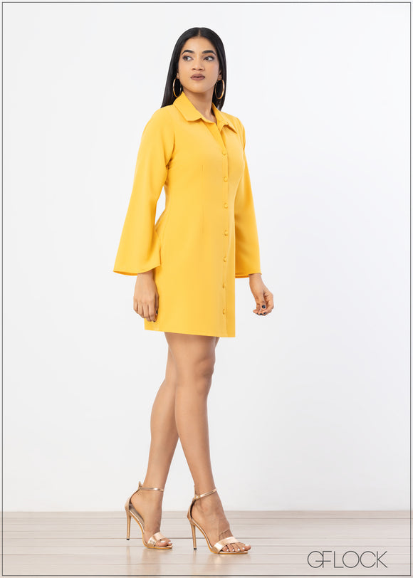 Spilt Sleeve Single Breasted Shirt Dress - 021222