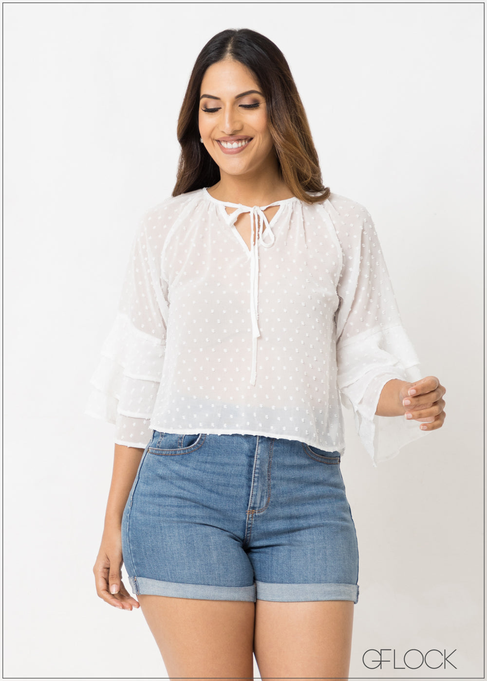Layered Sleeve Swiss Dot Top - 300123