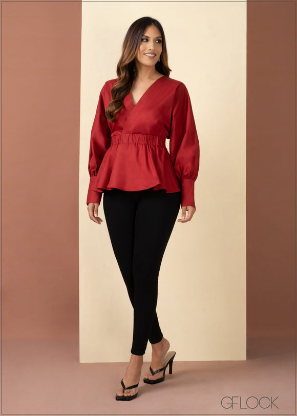 Long Sleeve Mock Wrap Top - 060323