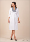 Embroidered Linen Shift Dress - 210123