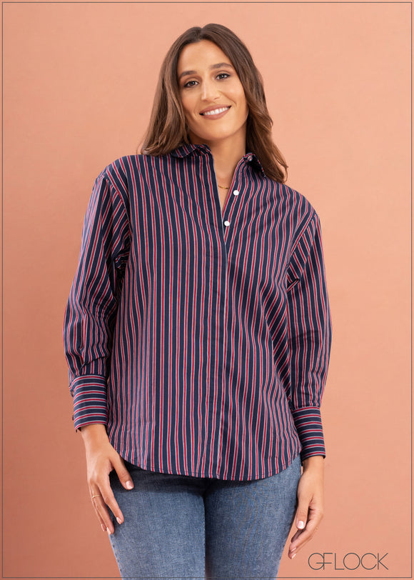 Regular Collar Striped Oversized Shirt - 270323