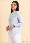 Mandarin Collar Linen Top - 2105