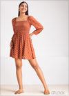 Shirred Balloon Sleeve Dress - 0407