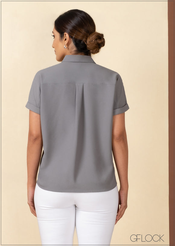 Short Sleeved Button Up Top - 060323