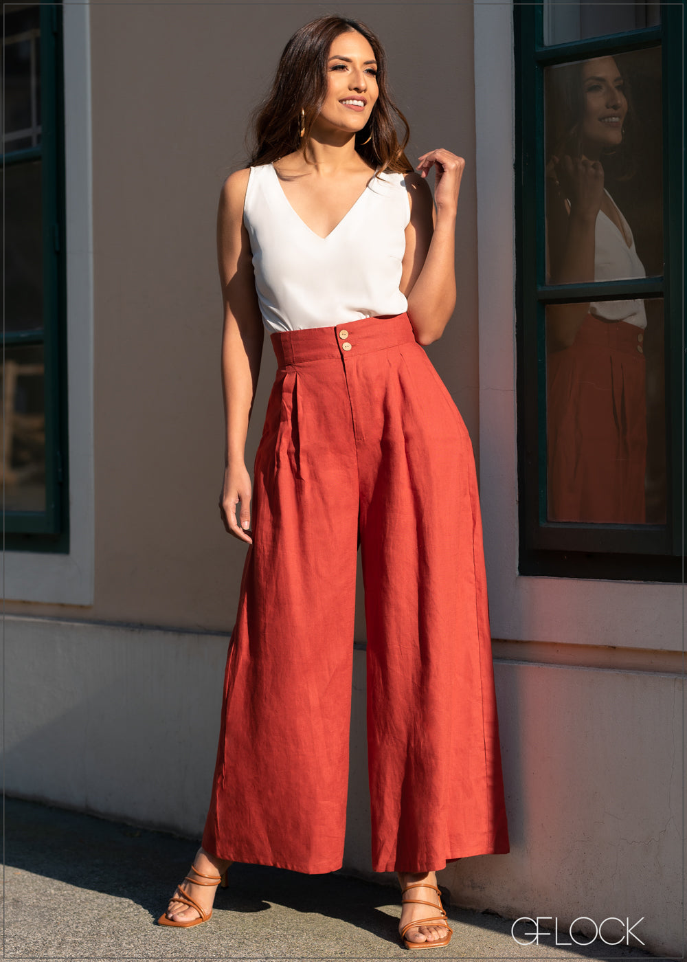 Pleat Detail Wide Leg Linen Pant - 1901