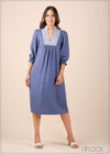 Embroidered Linen Shift Dress - 210123